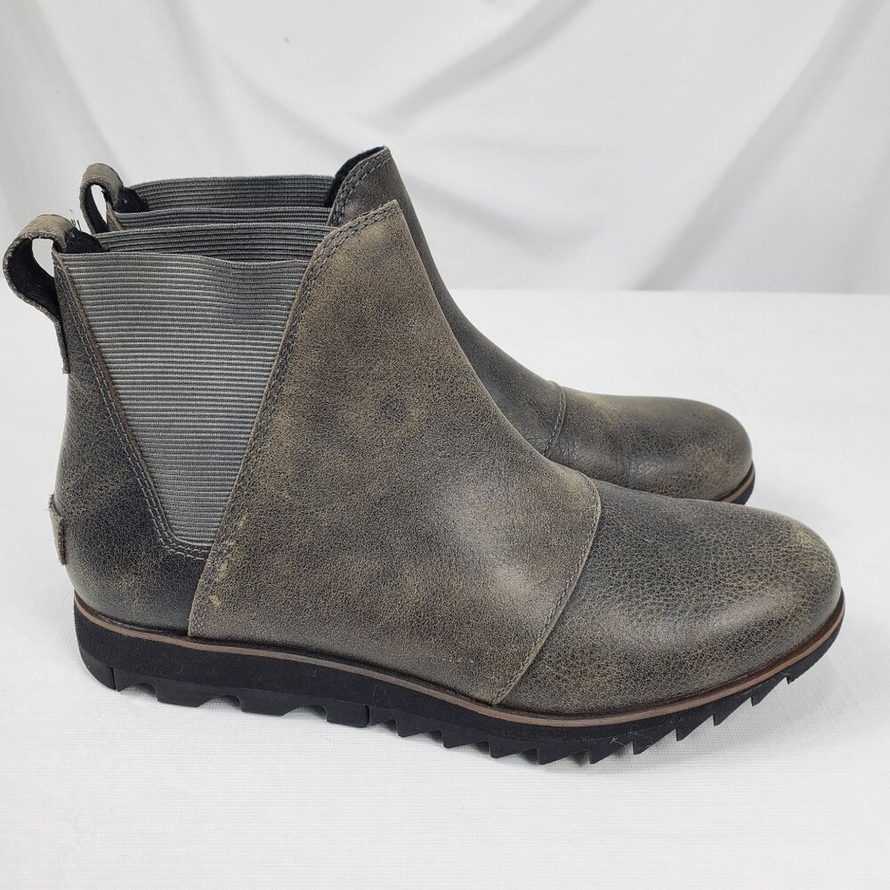 Sorel Women's NL3334-052 Gray Chelsea Boots Leather Ankle Pull-On Size 7